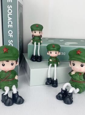 创意搪胶卡通红军小兵幸福一家四口吊腿娃娃摆件红色革命纪念品