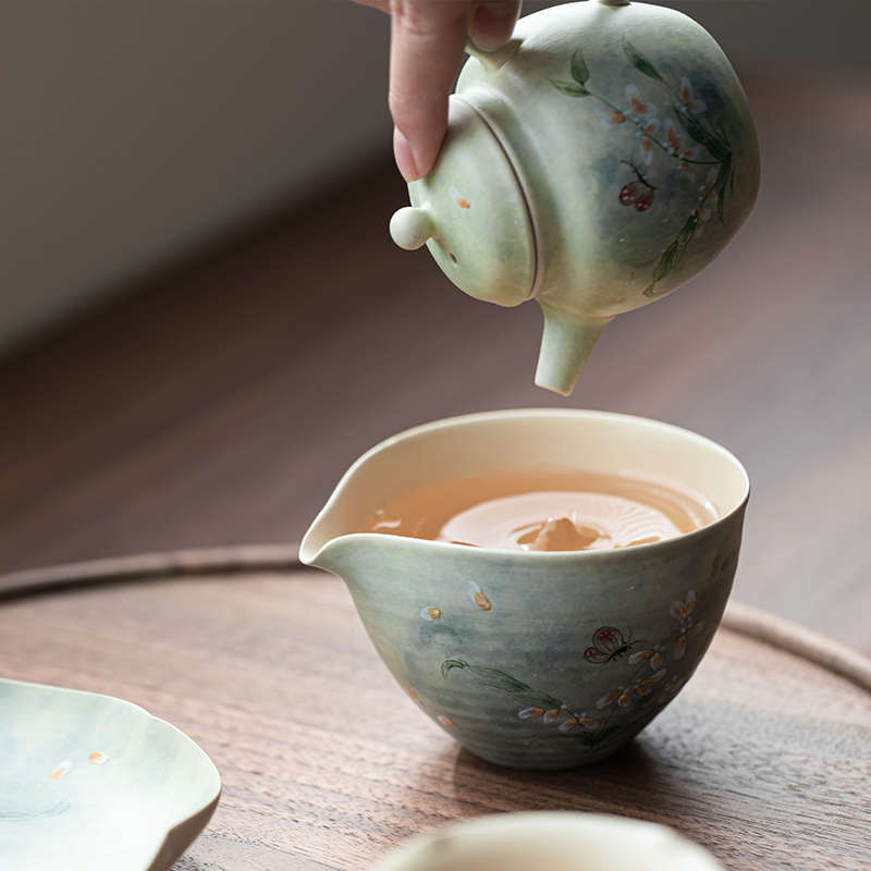 陶瓷公道杯手绘文心兰茶杯分茶器中式田园风泡茶专用茶具匀杯