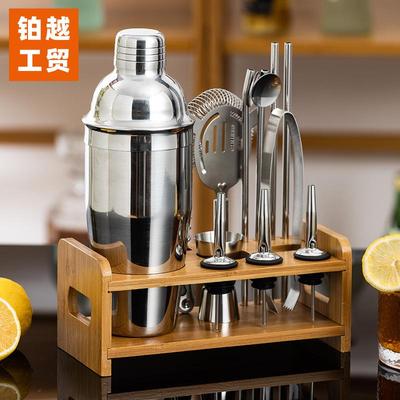 厂家直供调酒器12件套木架底座三件组合雪克杯防漏摇酒壶工具套装