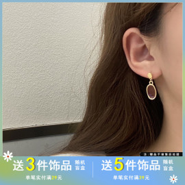 S925银针简约椭圆形滴油耳钉复古港风耳环女气质新潮小巧耳夹580