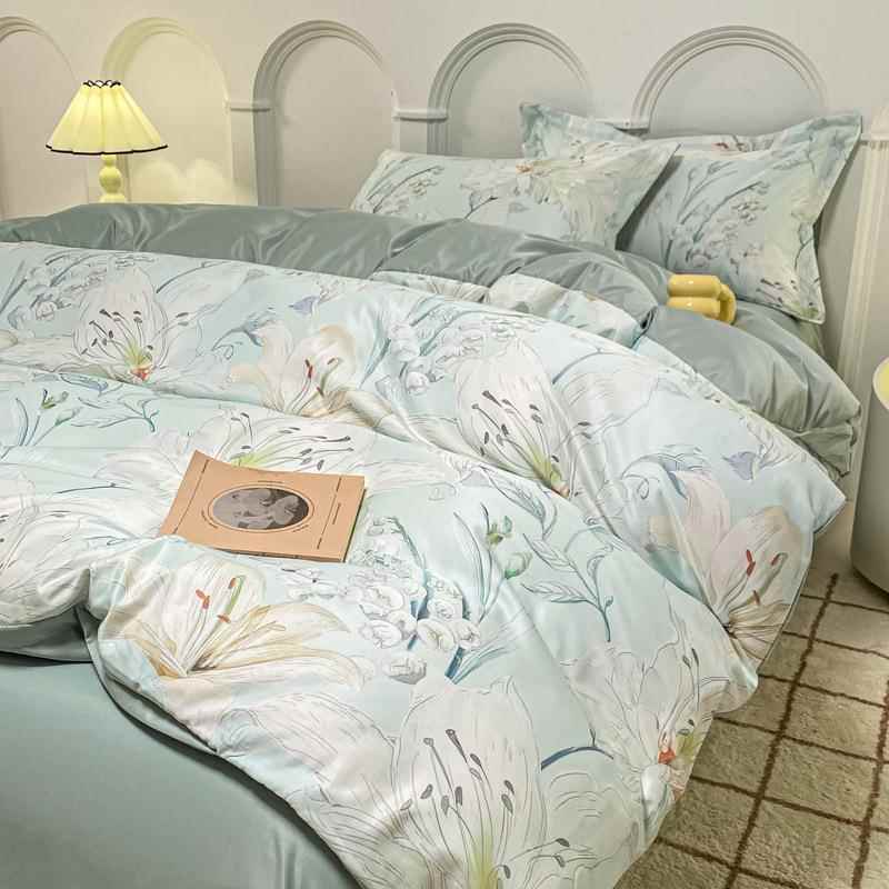 夏季裸轻奢式数码冰丝丝印花床单四美件G4dwFF8R套丝天滑睡