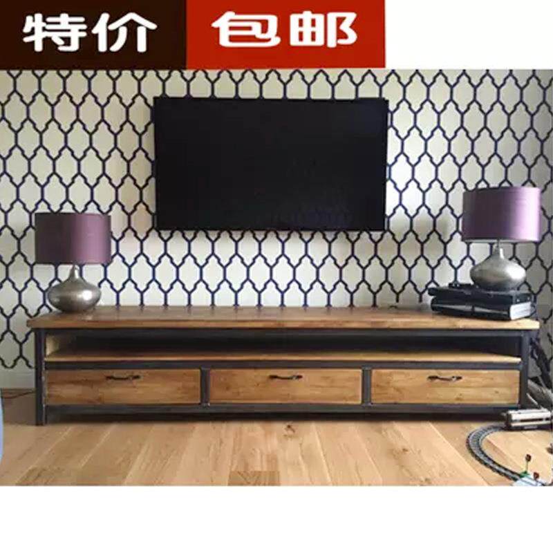 美式实木铁艺电视柜 loft工业风格家具带抽屉电视桌客厅储物柜