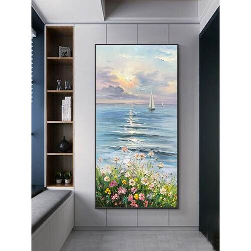 新款直销手绘油画进门入户玄关装饰画现代简约客厅走廊过道挂画竖