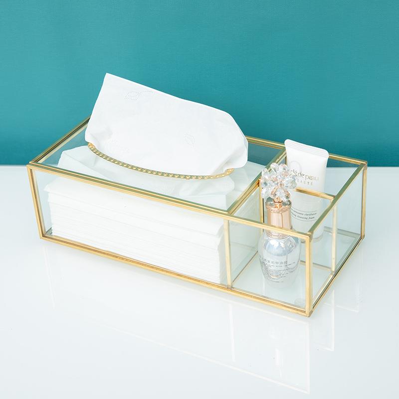 欧式高档客厅茶几桌面纸巾盒酒店餐厅抽纸盒多功能纸巾收纳盒玻璃