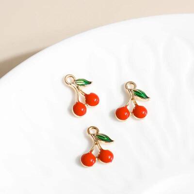 10pcs 9*13mm Enamel Mini Fruit Cherry Charms for Earrings Pe