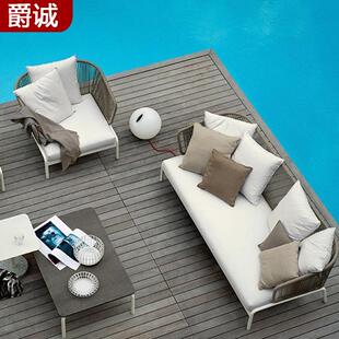 设计藤艺休闲桌椅沙发室外家具户外编藤沙发组合 酒店露台组合软装