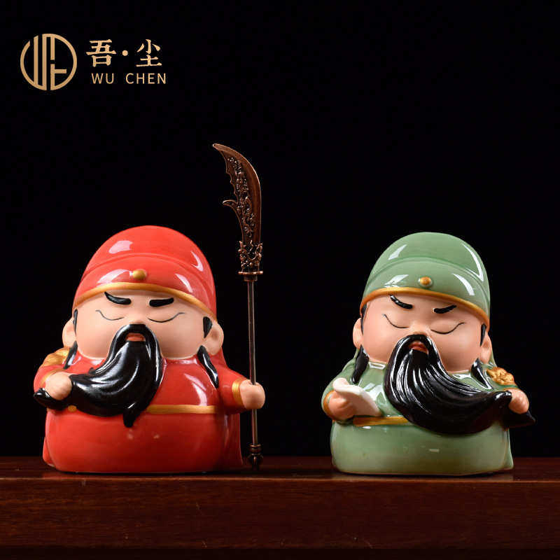 国潮陶瓷关公二爷家居玄关电视柜桌面摆件Q版武财神办公室装饰品,特色手工艺,其他特色工艺品,淘宝优惠券,粉丝福利购,淘宝优惠卷