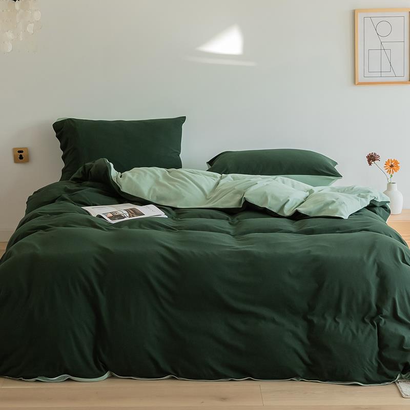 高档An类柔裸睡天棉床上四件套全竺棉纯棉纯超色针织被套床单北欧