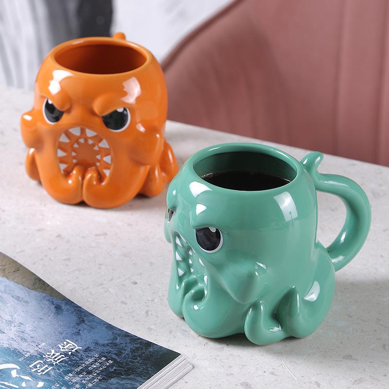 海洋主题陶瓷杯章鱼造型咖啡杯创意办公喝水杯大容量摆件杯礼盒