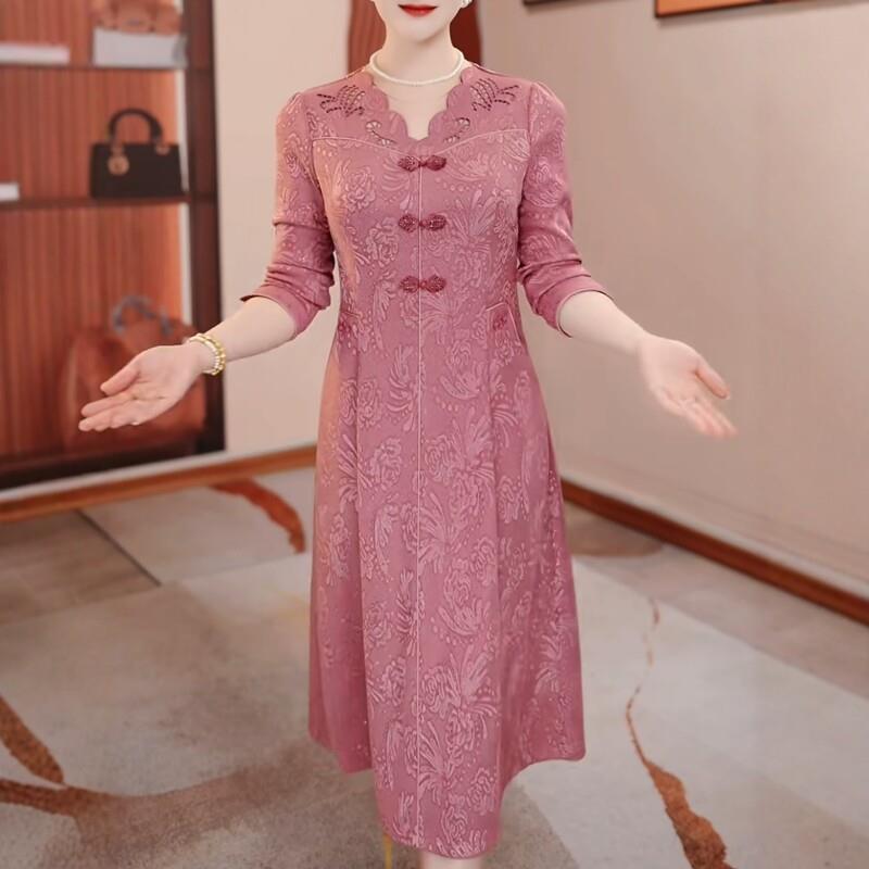 极速春季连衣裙女2026新款妈妈复古裙子小个子女F洋气粉色气质长