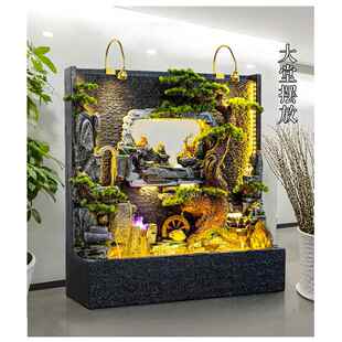 水幕墙流水屏风摆件招财庭院假山喷泉餐厅开业落地摆件背景装 饰品