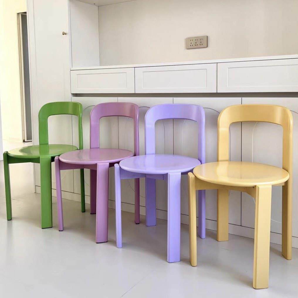 北欧实木餐椅家用客厅设计师简约靠背ins彩色中古椅子rey椅