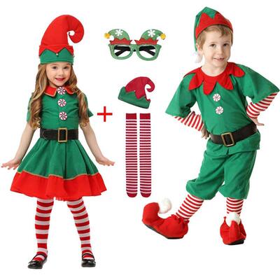 Christmas Kids Clothes Baby Cosplay Green Elf Santa Costume