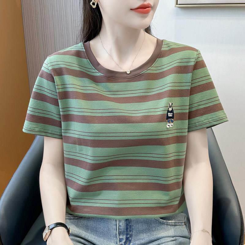 潮牌纯棉条纹T恤女短袖宽松显瘦夏季新款爆款百搭体恤半袖上衣潮