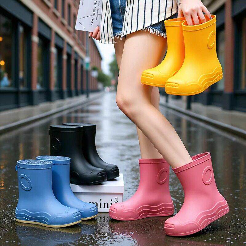 糖果色防水防滑加绒雨靴女款中筒 韩版耐磨时尚雨鞋新款女外穿