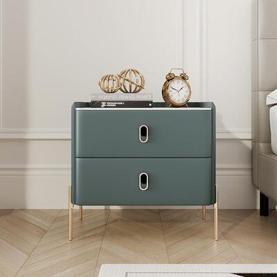 G8018B现代轻奢床头柜简约床边柜意式皮质收纳柜实木小户型卧室储