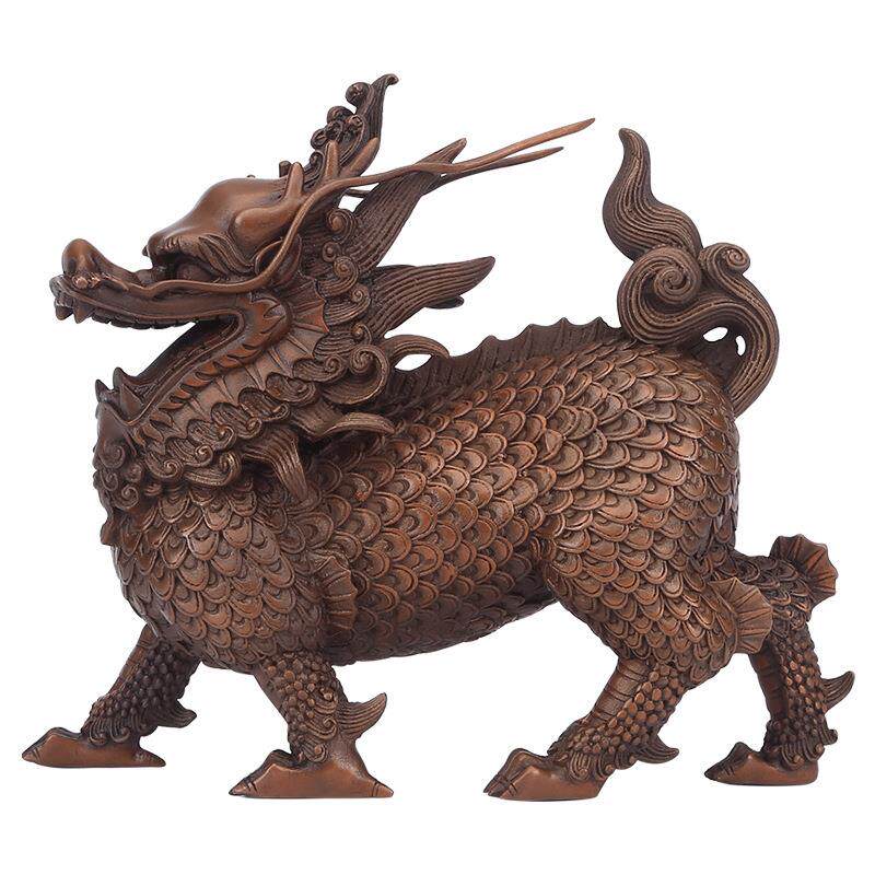 紫铜威武麒麟摆件家居办公室铜麒麟工艺品瑞兽装饰礼品