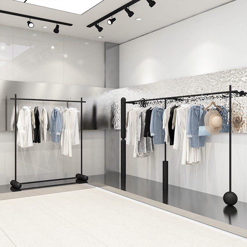 服装店展示店架黑993色加中粗立柱地式岛挂衣架落男女装上墙陈列