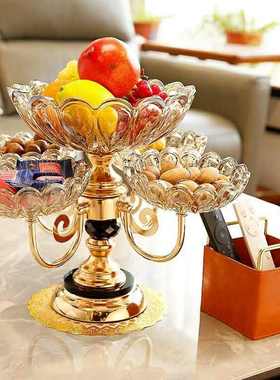 欧式水晶玻璃可旋转水果盘家用茶几果盘多层简约现代客厅奢华