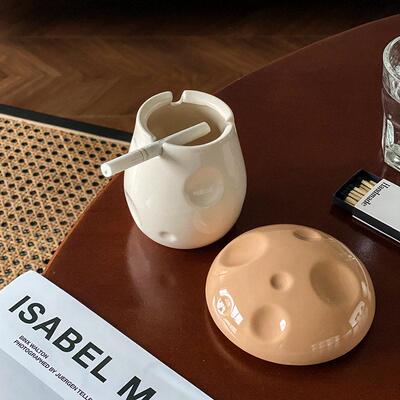 Ceramic mushroom ashtray with lid desktop decoration