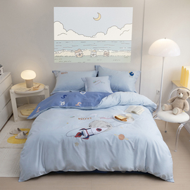 新蓝色(新蓝色)纯棉地中海，床上四件套卡通，三件套床单被套儿童上下床男孩床
