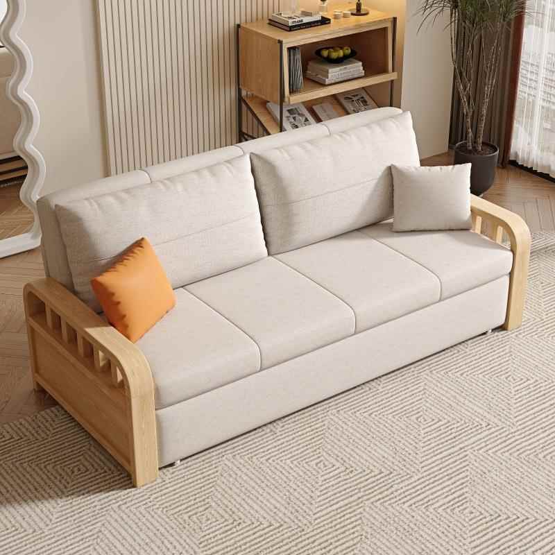 沙发床两用实木可折叠小户型双人坐卧简易推拉储物客厅多功能沙发