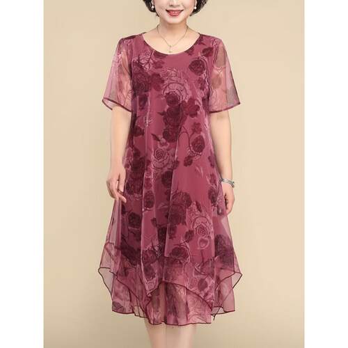 D 94016 Plus Size Floral Mesh Short Sleeve Dress 碎花短袖连