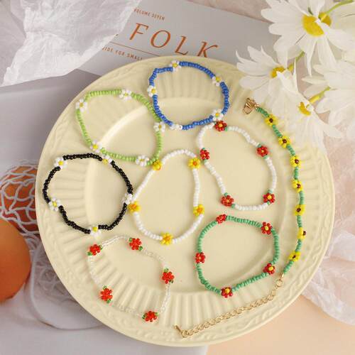 colour Daisy Bracelet girl沙滩度假风小雏菊编织彩色米珠手錬女