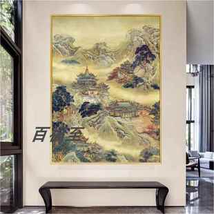 蓬莱仙境招财聚财画佛道仙家仙堂堂口装饰画佛龛背景墙无活物壁画