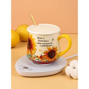 智能恒温杯垫导热陶瓷杯带盖勺 金属平底杯子可加热暖暖杯礼盒套装