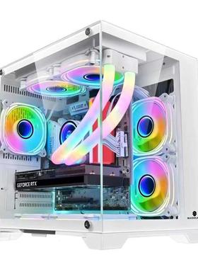 玩嘉孤勇者MINI无立柱海景房电脑机箱MATX 全景透360水冷台式机箱