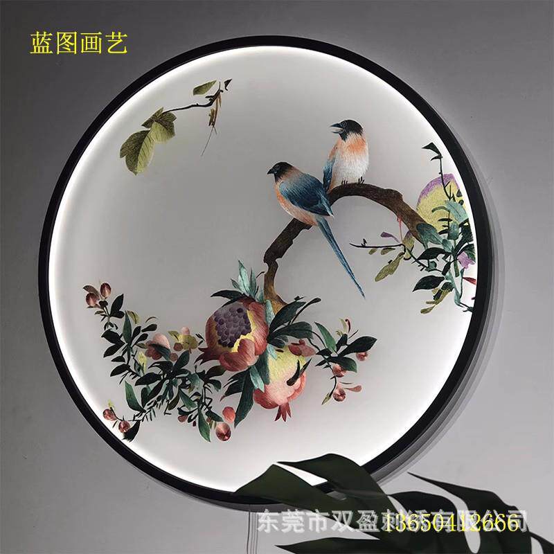刺绣双面绣半透明纱布画心刺绣苏绣屏风隔断玄关中式花鸟笑口常