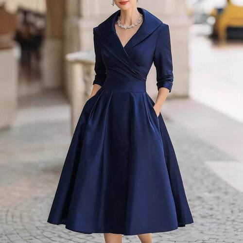 Solid Color Dress Button Front Long Sleeve A-Line Skirt