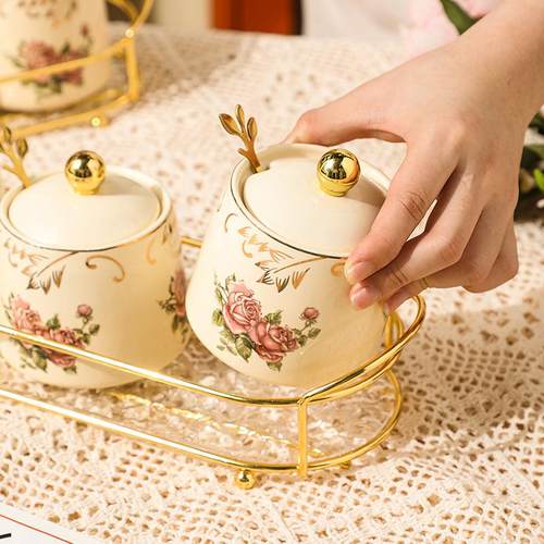 家用调味盒精味盐罐佐料纳盒收房调味罐三件套厨YUT装欧式陶瓷调