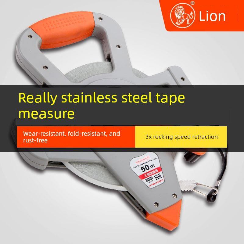 一级精度高精度雄狮防水不生锈钢钢卷尺子100米/50米尺工程大卷尺