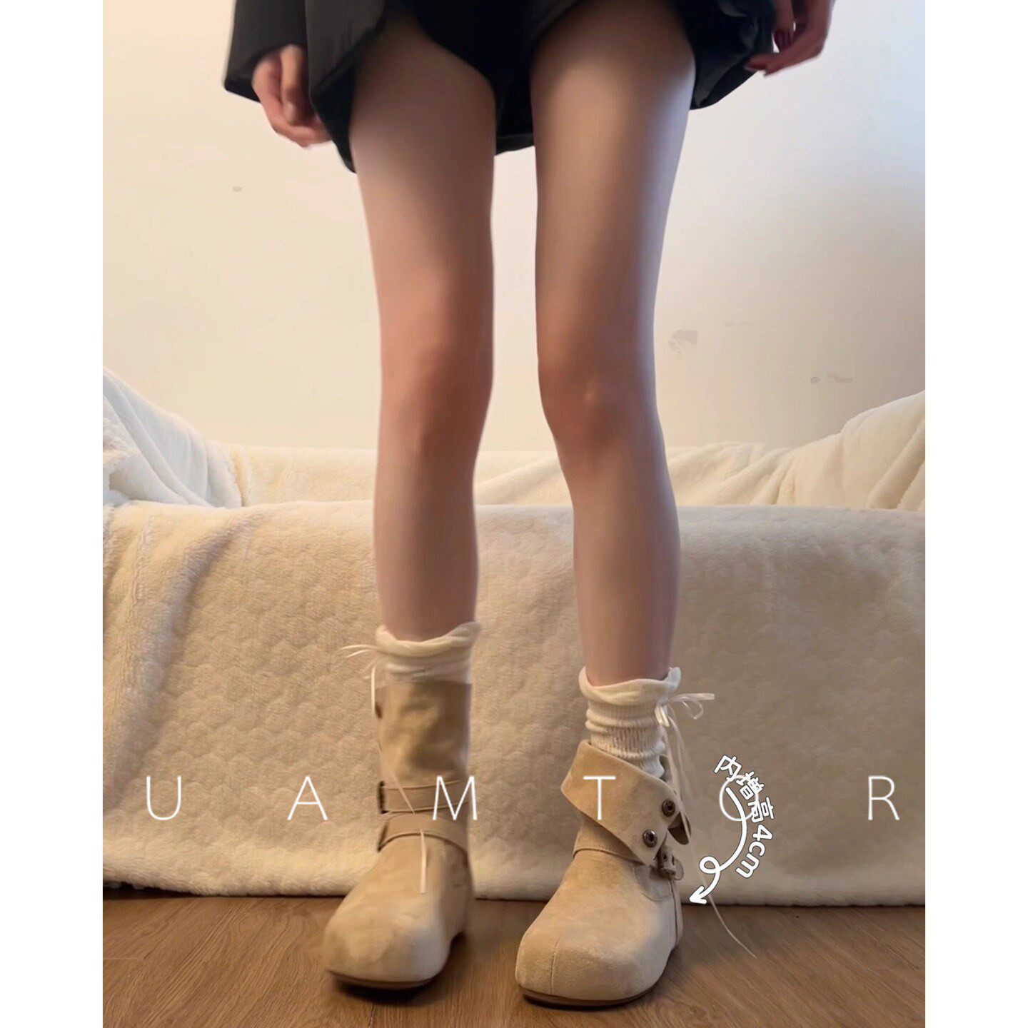 法国Uamtor复古百搭增高厚底靴子女2025秋冬季配裙子显瘦勃肯短靴
