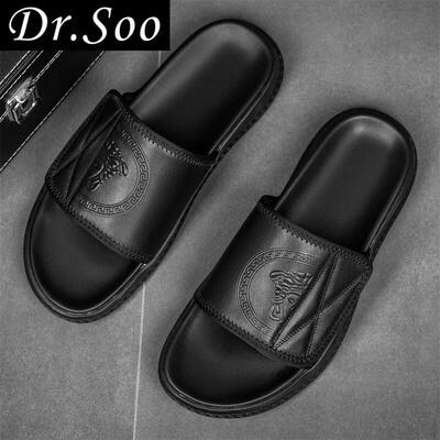 Dr.Soo轻奢品牌夏季新款拖鞋男款外穿真皮厚底一字拖男士个性凉鞋
