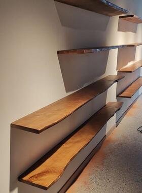 墙上置物架一字搁实木板墙面悬空壁挂架隔板货书层架板展BCW示架