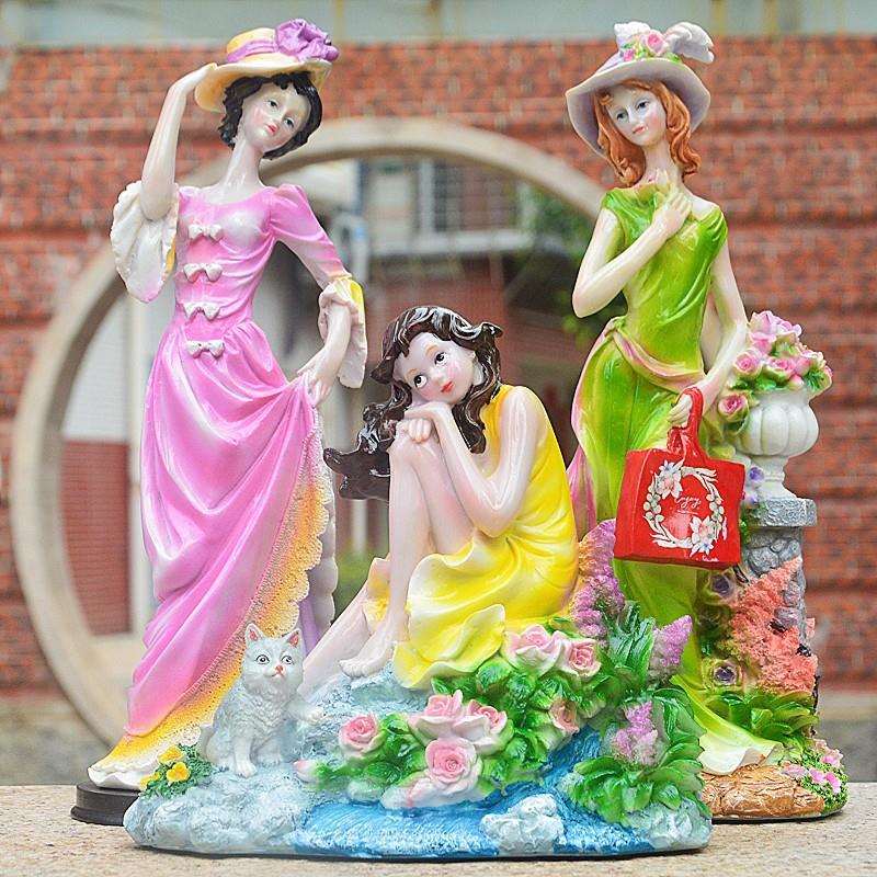 家居装饰品美女摆件桌面博古架酒柜家居美陈雕塑树脂工艺品现货