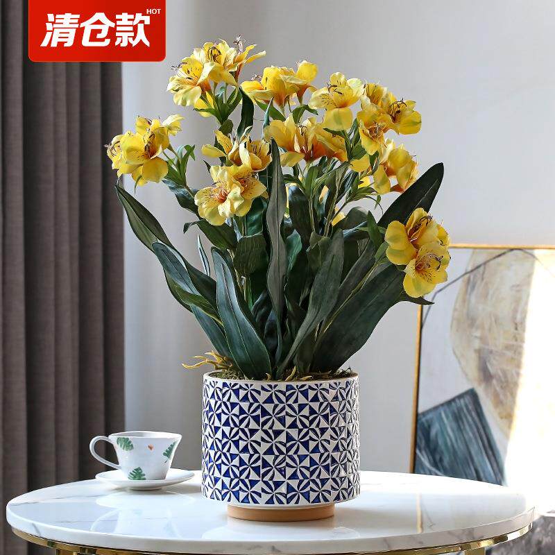 罗曼妈妈仿真百合花假花北欧客厅室内桌面电视柜玄关花卉盆栽摆件