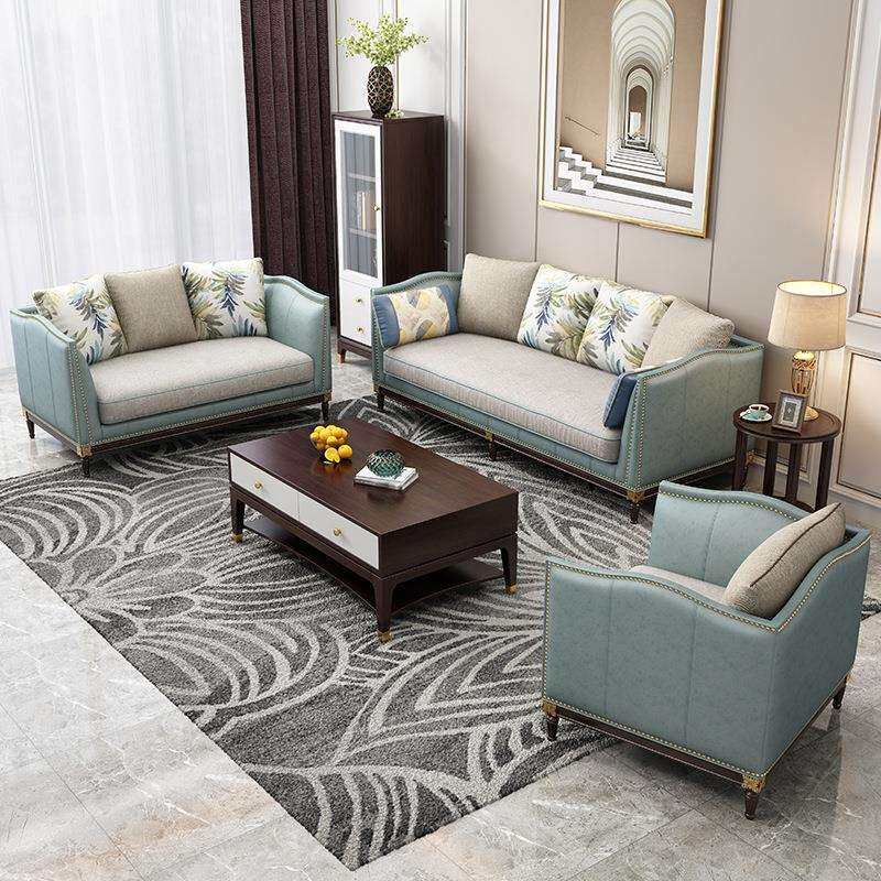 美式轻奢沙发组合整装小户型实木皮别墅简美樱桃木客厅家具沙发