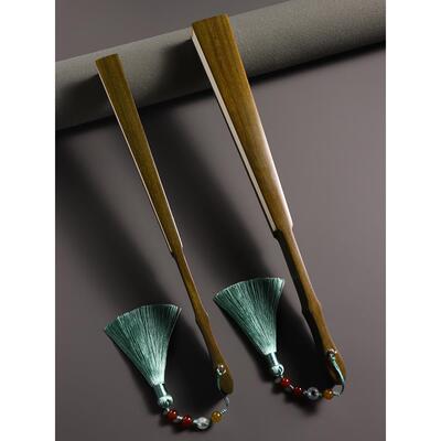 青檀木全木游戏折扇古扇绢本手绘檀木男女扇子手持可携字