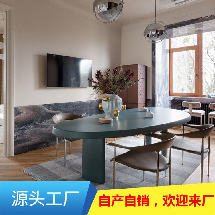 餐桌实木椭圆形北欧简约原木长桌创意电脑桌设计师个性办公会议桌