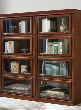 美式实木书柜家用地落架带门多层书自由A203组合柜物子收纳储轻奢