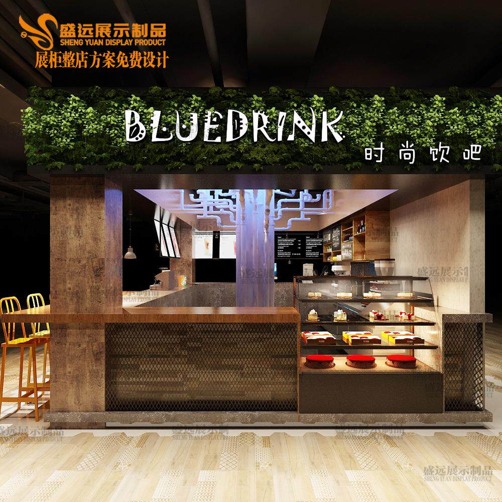 定做奶茶店吧台桌收银台全店设计生产欧美风格前台吧台收银台