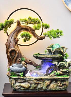 高山流水喷泉摆件假山景观风水轮桌面招财转球雾化盆景客厅加湿器