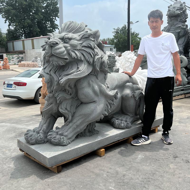 欧式石雕狮子一对天然大理石花岗岩汉白玉爬狮公司门口招财摆件