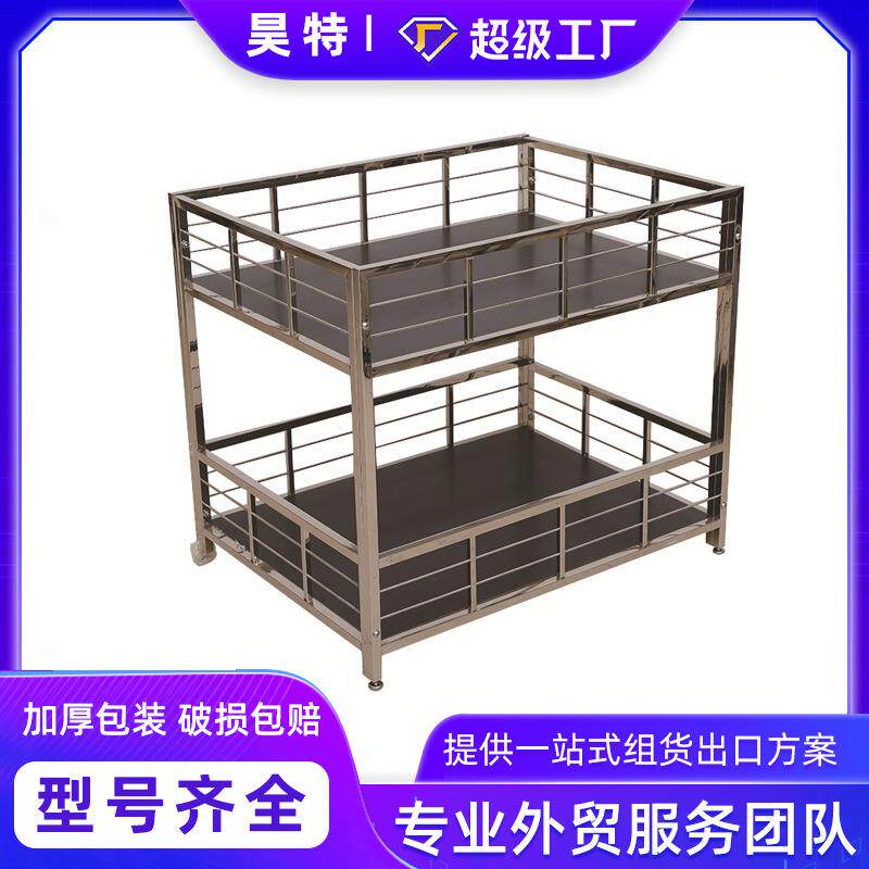 TZ-010新款服装店超市不锈钢两层展示台黑色烤漆木板促销台