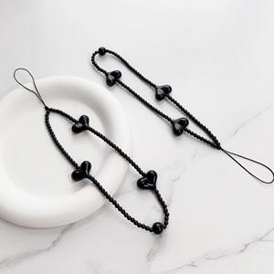 DIY新款手机挂绳短款女创意黑色桃心串珠手机链配件耳机包包装饰