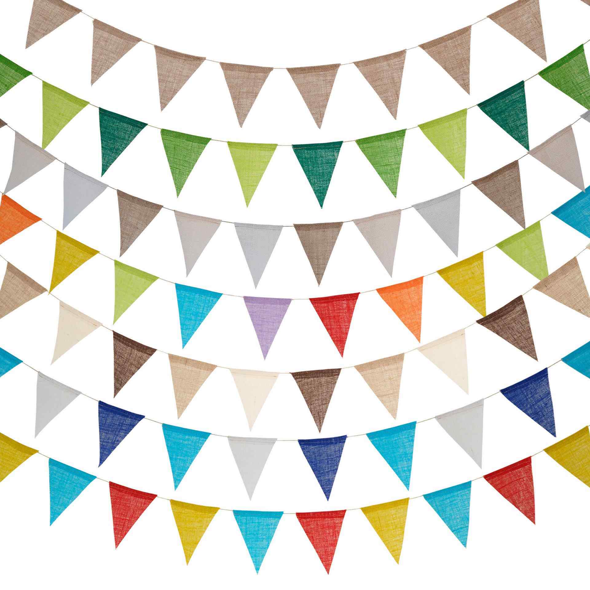 12片渐变色黄亚麻布三角旗婚礼婚庆用品西式婚礼装饰串旗生日挂旗